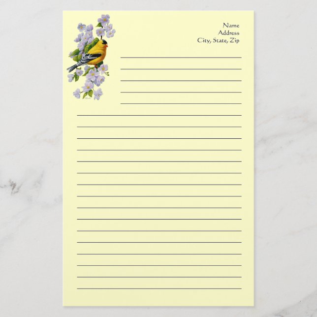 Goldfinch Bird & Apple Blommar Gult Brevpapper (Framsida)
