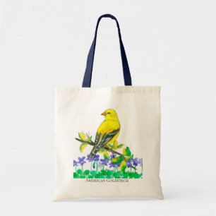 Goldfinch Bird Lila Violets Wildblommor Tygkasse