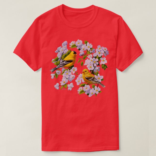 Goldfinch Birds and Apple Blommar Flowers T Shirt (Design framsida)