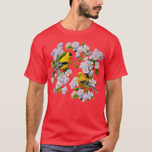 Goldfinch Birds and Apple Blommar Flowers T Shirt