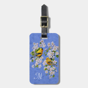 Goldfinch Birds and Flowers Blue Bagagebricka