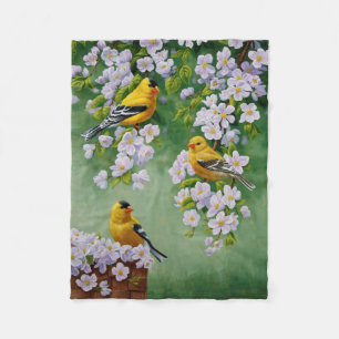 Goldfinch Birds & Apple Blommar Flowers Fleecefilt