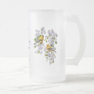 Goldfinch Birds & Flowers U-Plocka Background Färg Frostat Ölglas