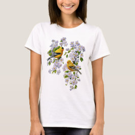 Goldfinch Birds & Flowers U-Plocka Background Färg Tee Shirt