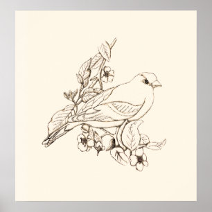 Goldfinch Black Line Teckning, Färg IT Poster
