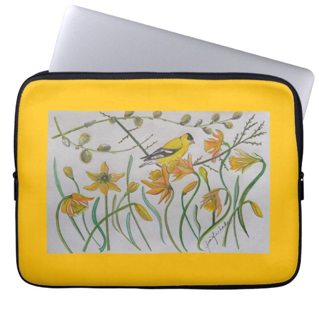 Goldfinch & Daffodils Laptop sleeve (Framsidan)