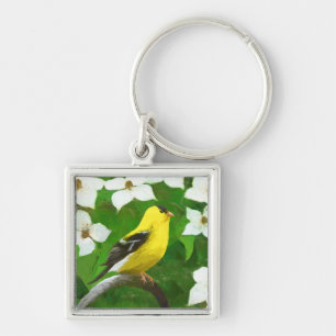 Goldfinch-färgning - Cute Original Hund Art Fyrkantig Silverfärgad Nyckelring
