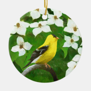 Goldfinch-färgning - Cute Original Hund Art Julgransprydnad Keramik