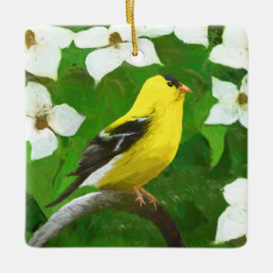 Goldfinch-färgning - Cute Original Hund Art Julgransprydnad Keramik
