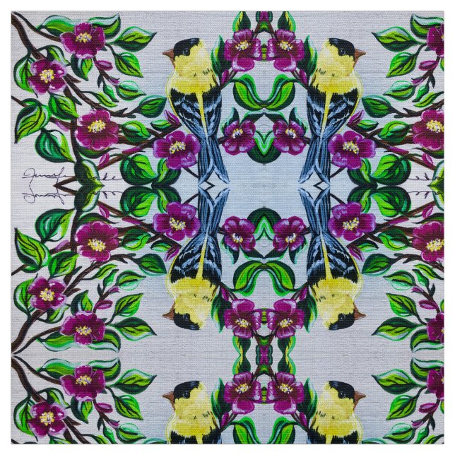 Goldfinch i Blommar Tyg (Provkarta)