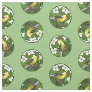 Goldfinch i Dogwood Blommars Original Bird Art Tyg