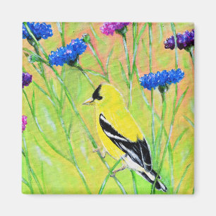 Goldfinch i målning av Wildblommor Magnet