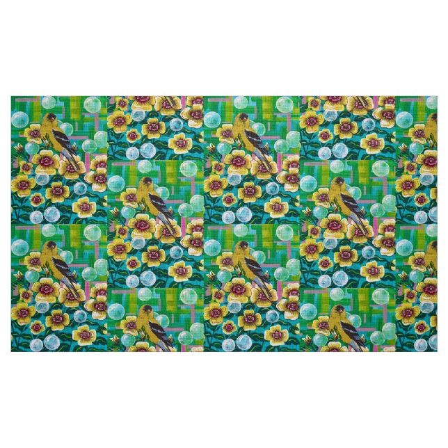 Goldfinch in Garden Bubbles Tyg (Fat Quarter)