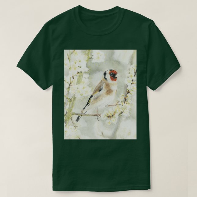 Goldfinch in White Blommar Graphic T Shirt (Design framsida)