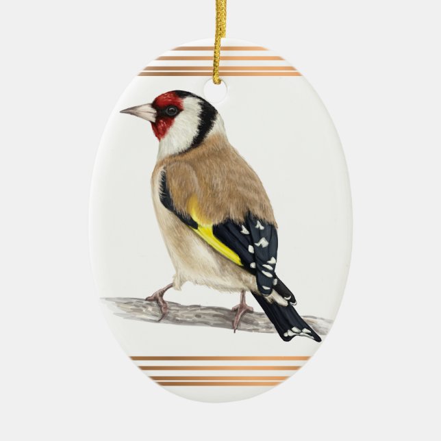 Goldfinch med guld linjer julgransprydnad keramik (Framsidan)