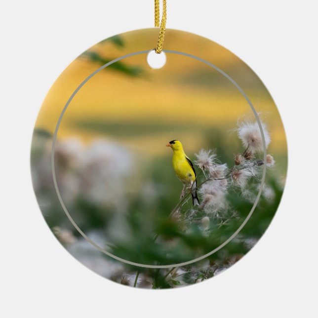 Goldfinch- och istelhöst julgransprydnad keramik (Framsidan)