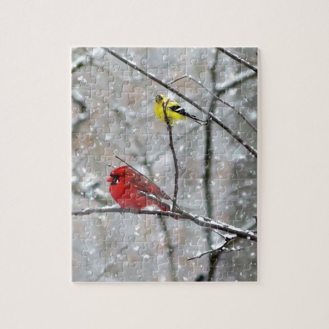Goldfinch och kardinal pussel (Vertikal)