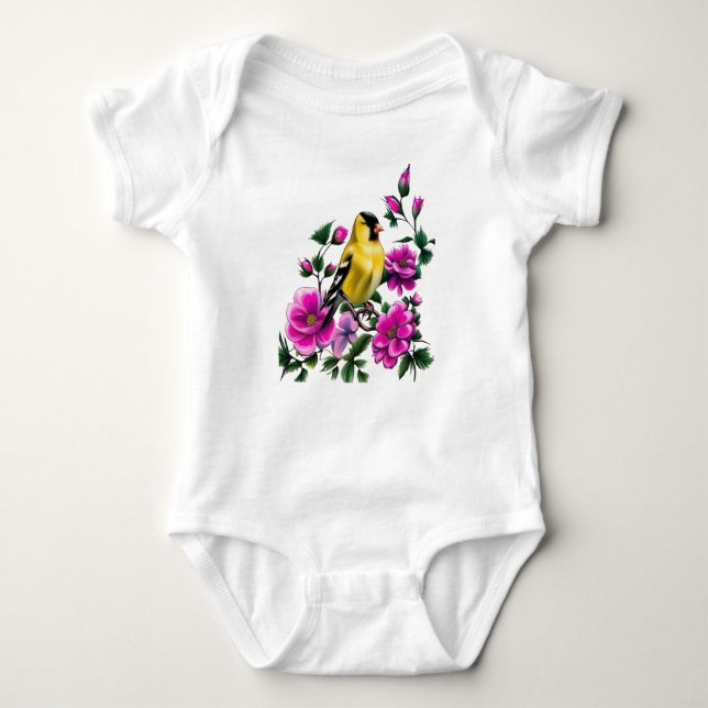 Goldfinch omringad av Rosa Vild Ro Iowa State T Shirt (Framsida)