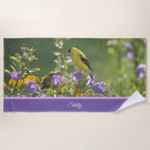 Goldfinch på en Harebell Flower