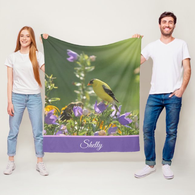 Goldfinch på en Harebell Flower Fleecefilt (På plats)