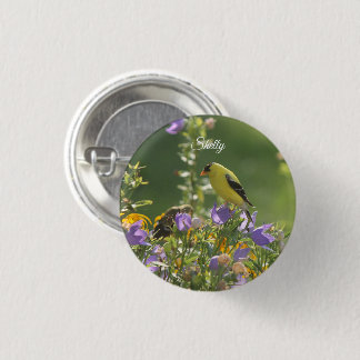 Goldfinch på en Harebell Flower Knapp