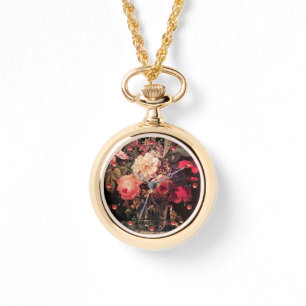 GOLDFINCH,ROSA ROS OCH BUTTERFLISK Blommigt Armbandsur