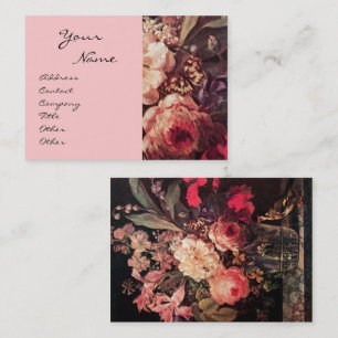 GOLDFINCH,ROSA ROS OCH BUTTERFLISK Blommigt Visitkort