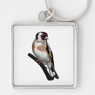 Goldfinch teckning fyrkantig silverfärgad nyckelring