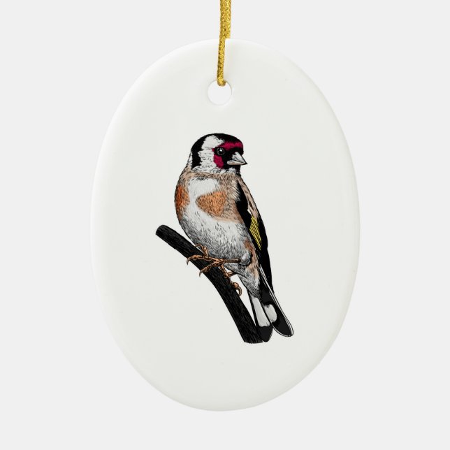 Goldfinch teckning keramisk ornament (Framsidan)