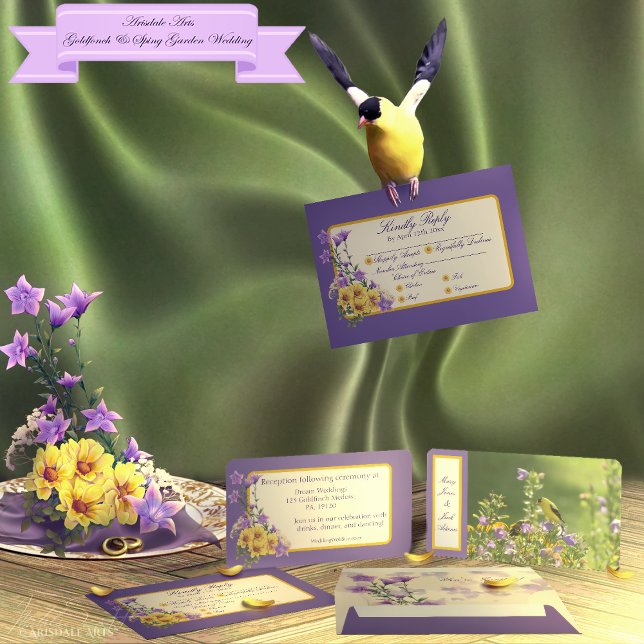 Goldfinch Vår Garden Wedbröllop Cream OSA Kort (Spring into your wedding with Arisdale Arts Goldfinch Garden and Spring Garden Collection set.)