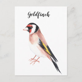 Goldfinch vattenfärgsmålad fågel. Snyggt kort. Vykort