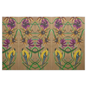 Goldfinches and Flowers Fabric Tyg