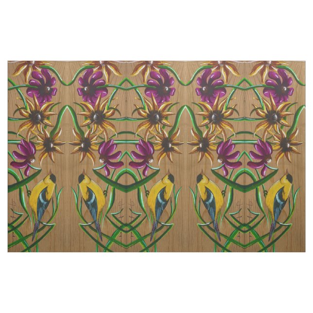 Goldfinches and Flowers Fabric Tyg (Fat Quarter)