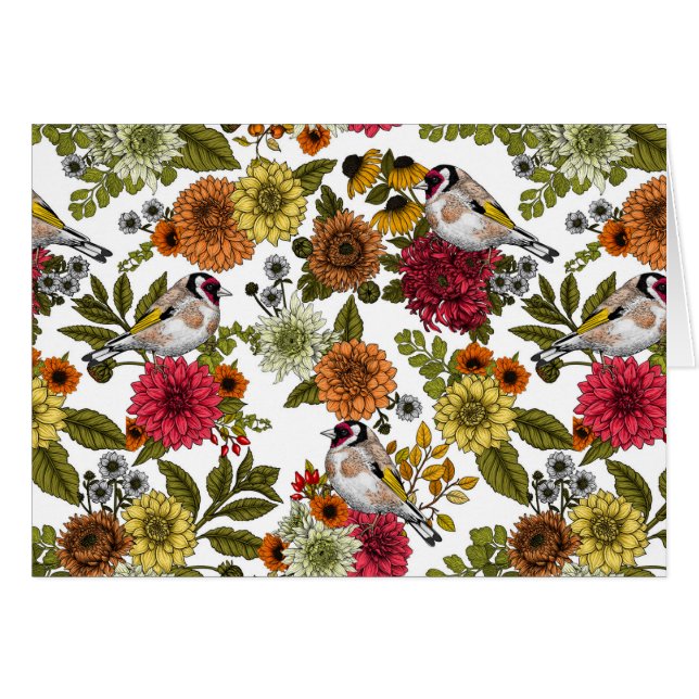 Goldfinches i trädgården hälsningskort (Framsidan Horizontal)