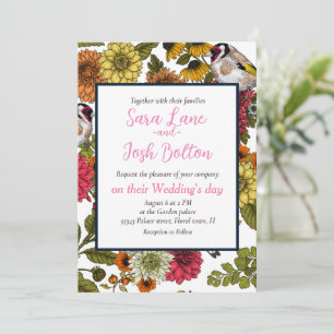 Goldfinkar och blommor inbjudningar