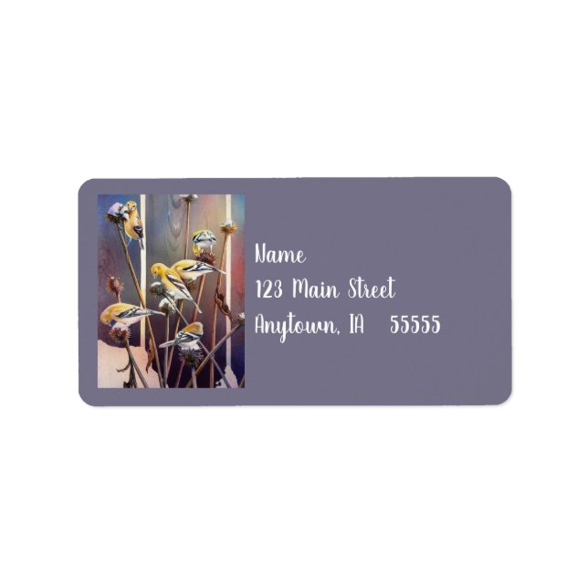 Goldfinkar och torkade konfektyrfärgskonst adressetikett (Framsidan)