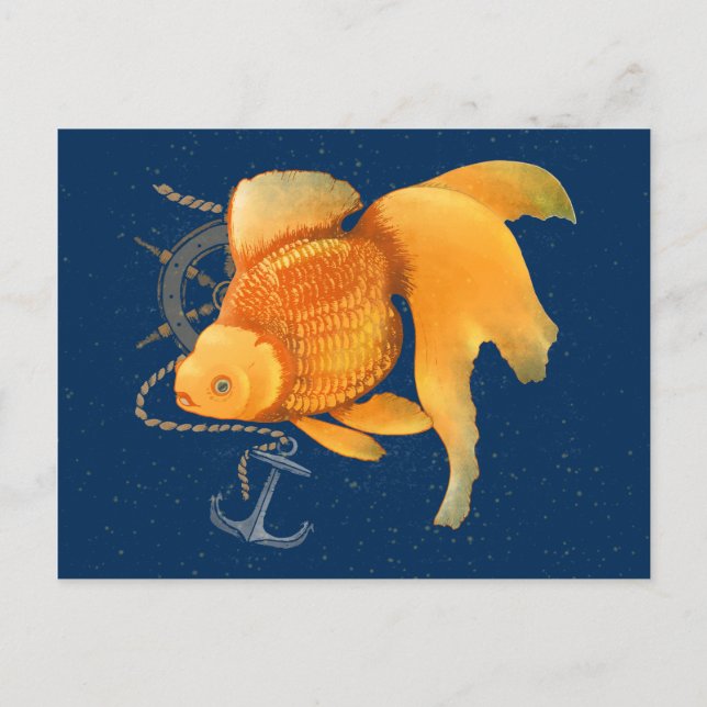 Goldfish Anchor Frakt Wheel Nautical Postcard Vykort (Framsida)