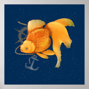 Goldfish Anchor Frakt Wheel Nautical Poster