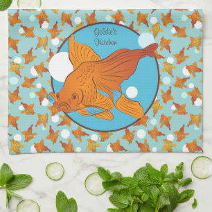 Goldfish and Bubbles Graphic Mönster Personlig Kökshandduk