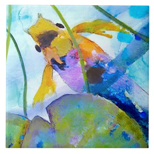 Goldfish Ceramic Tile (6 tum square) Kakelplatta (Framsidan)
