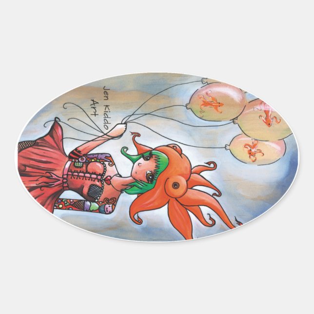 Goldfish Girl Sticker Ovalt Klistermärke (Framsida)