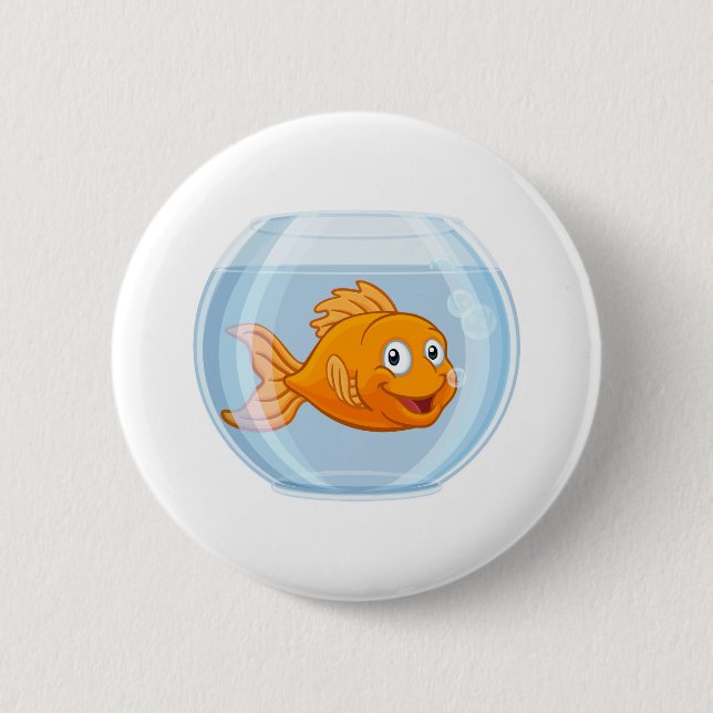 Goldfish i Guld Fish Bowl Cute Tecknade figurer Knapp (Framsida)