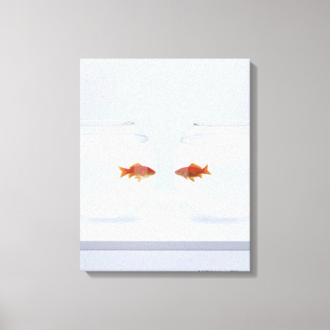 Goldfish i separata fiskskålar tittar ansikte till canvastryck (Framsida)