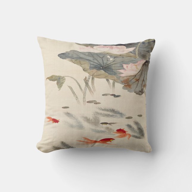 Goldfish in Lotus Pond Chinese Print Kudde (Framsida)
