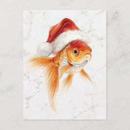 Goldfish in Santa Hat Watercolor Xmas Helg Vykort