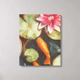 Goldfish Koi Pond Vatten Lilies Canvastryck