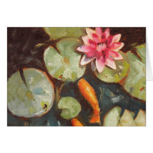 Goldfish Koi Pond Vatten Lilies Hälsningskort