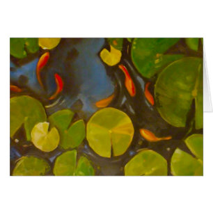 Goldfish Koi Pond Vatten Lilies Hälsningskort