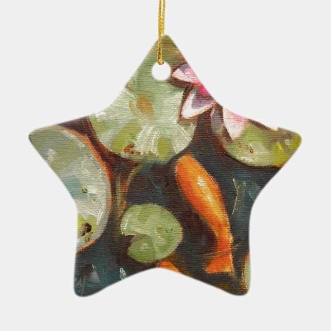 Goldfish Koi Pond Vatten Lilies Julgransprydnad Keramik (Framsidan)