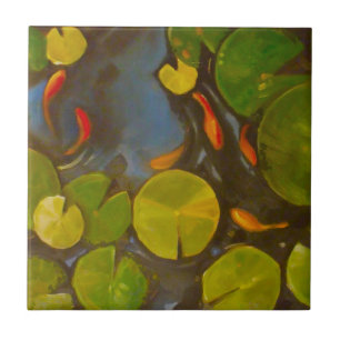 Goldfish Koi Pond Vatten Lilies Kakelplatta
